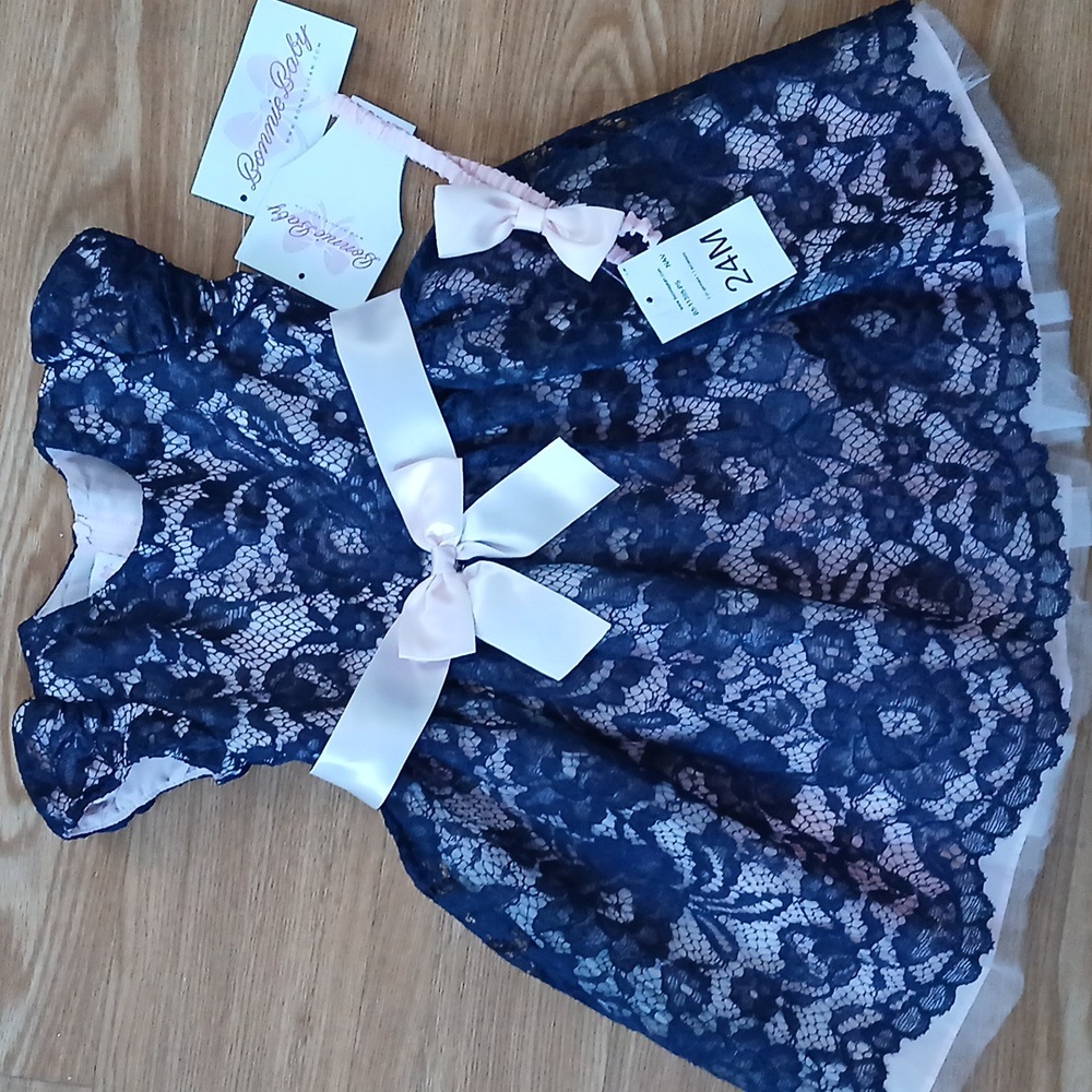 Pink-blue dress with bow